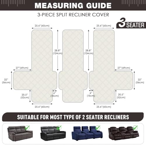 Waterproof Recliner Sofa Cover for 3 Seat Couch - Non Slip, 3-Piece with Straps, Washable - Kids and Pets (3 Seater, Chocolate)