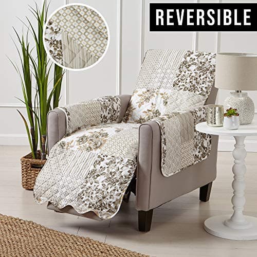 Great Bay Home Taupe Scallop Print Stain Resistant Recliner Cover