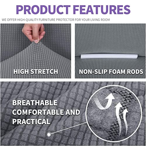 ZNSAYOTX Universal Sofa Cover for Living Room Dogs Pet Friendly Spandex Slipcover with Anti-Slip Foam Sticks (Light Grey