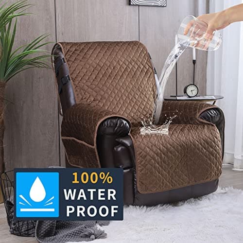 Non-Slip Waterproof Velvet Recliner Chair Cover for Leather Chairs Brown