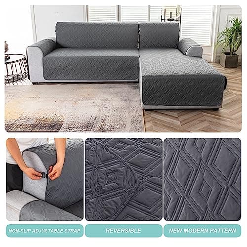 Genina Reversible Couch Covers for L-Shaped Sectional Sofas – Dark Gray, Small, Perfect for Pets and Kids