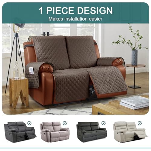 Waterproof Recliner Sofa Cover for 2 Seater Reclining Couches, Brown