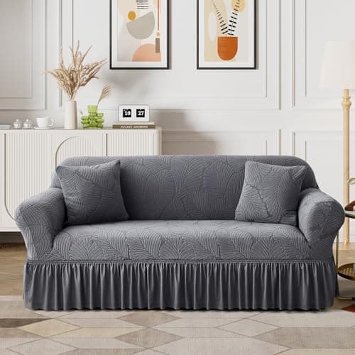 WONGS BEDDING Stretch Velvet Sofa Slipcover, Dark Gray, Pet Friendly