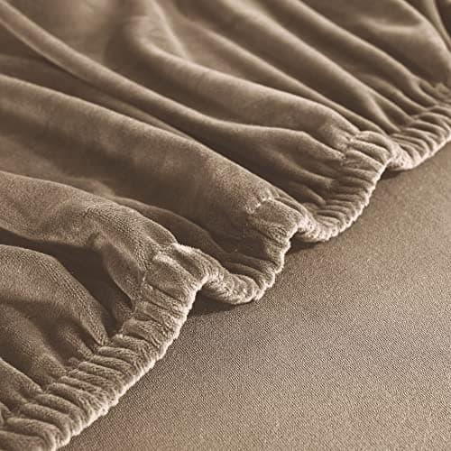 Wear-Resistant Stretch Velvet L-Shaped Sofa Cover for Left/Right Sectionals (Camel, Single Seat)