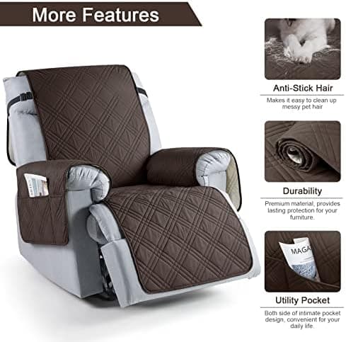 TAOCOCO 100% Waterproof Non Slip Covers for Recliner Chair with Pocket  
Best Non Slip Covers for Recliner Chairs with Pockets for Kids and Pets (2|6")  
Washable 100% Waterproof Recliner Chair Protector for Kids and Pets, OEKO-TEX Certified (2|6", C