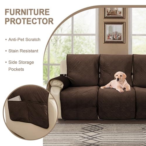 Velvet Recliner Slipcover - Waterproof Recliner Cover for Dogs & Pets (Brown, 23)
