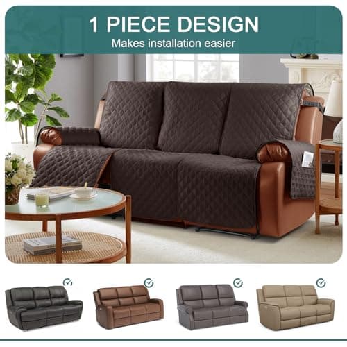 Ruaozz Waterproof Recliner Sofa Cover for Reclining Couches (Chocolate, 3 Seater) OEKO-TEX STANDARD 100 Kid and Pet Friendly Washable Protective Cover with Elastic Straps Pocket
