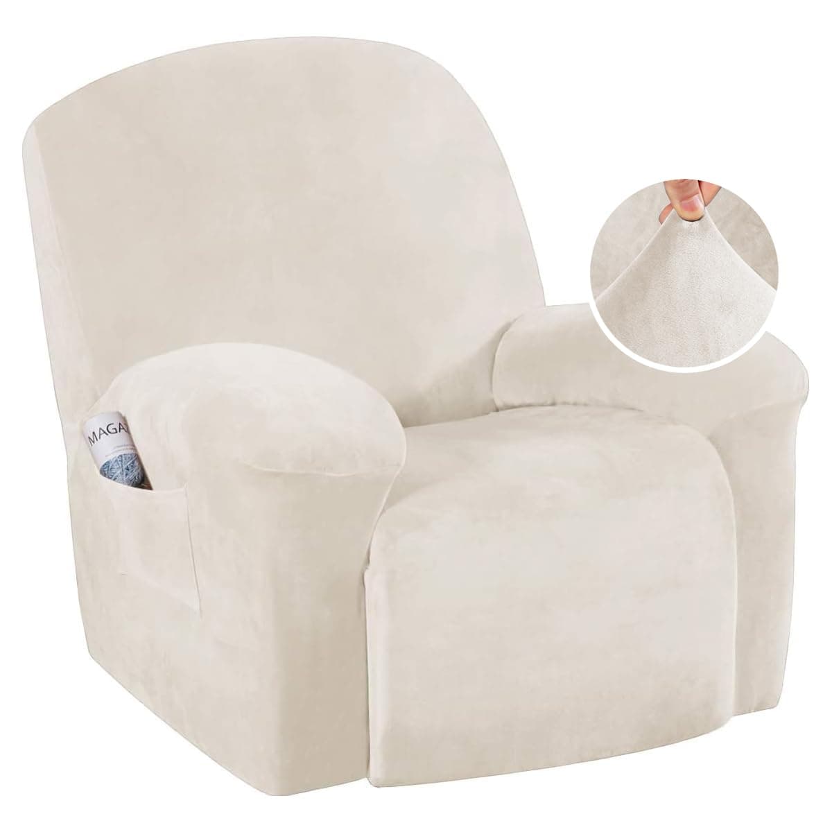 H.VERSAILTEX Ivory Velvet Recliner Chair Cover Washable Protection