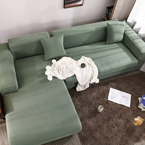 Jacquard Chaise Lounge Covers for Grey 2Seat L Shaped Couch — Green