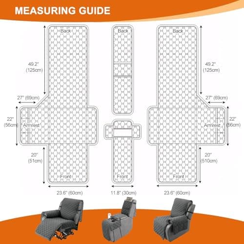 Waterproof Grayish Brown Recliner Cover with Center Console, Pet & Kids Protector