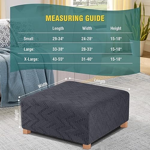 Ruaozz 3 Seater Sofa Cover + Square Ottoman Cover in Dark Grey