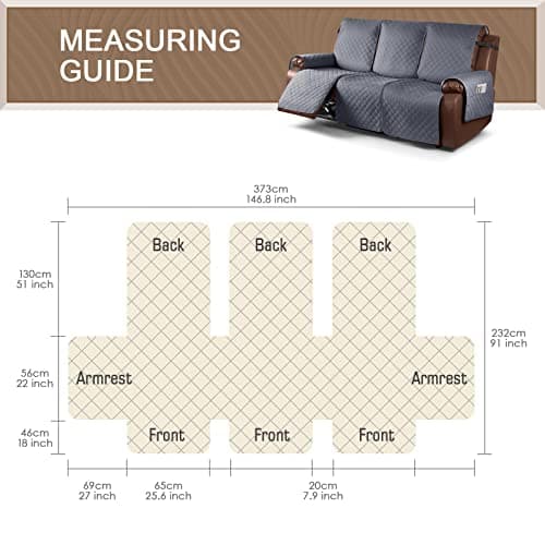 KinCam Waterproof 3 Seat Recliner Sofa Cover, Grey Protector