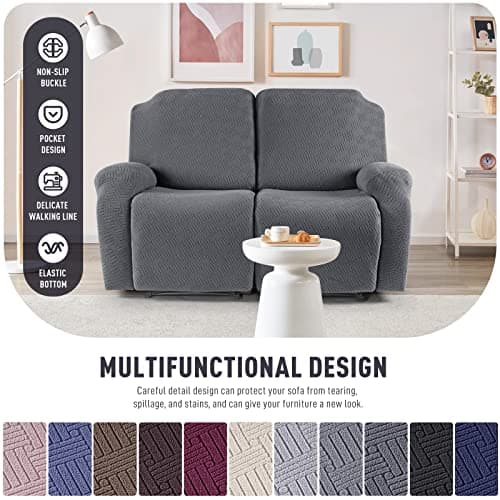 KinCam Stretch Recliner Cover, Dark Gray Stripe, 2 Seater