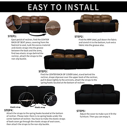8-Pieces Velvet Recliner Couch Covers for 3-Seater Sofa (Black)