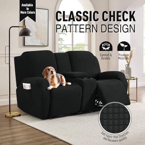 TAOCOCO Stretch Reclining Loveseat Cover, Black Jacquard Pattern