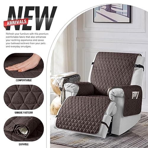 TAOCOCO 100% Waterproof Recliner Chair Cover, Non-Slip, Elastic Band (Chocolate, Medium-25")