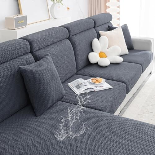 Smiry L Shape Chaise Lounge Sofa Slipcover, Grey