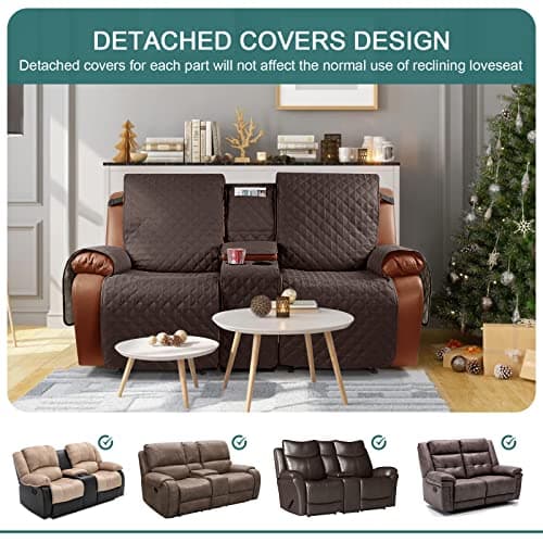 Ruaozz Waterproof Recliner Love Seat Cover with Console for Double Recliner Sofas (Chocolate, 2 Seater)
