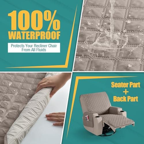100% Upgraded Waterproof Khaki Recliner Chair Covers