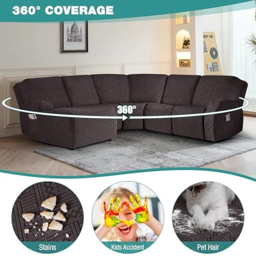 Ruaozz Chocolate L Shape Stretch Recliner and Left Chaise Sofa Cover