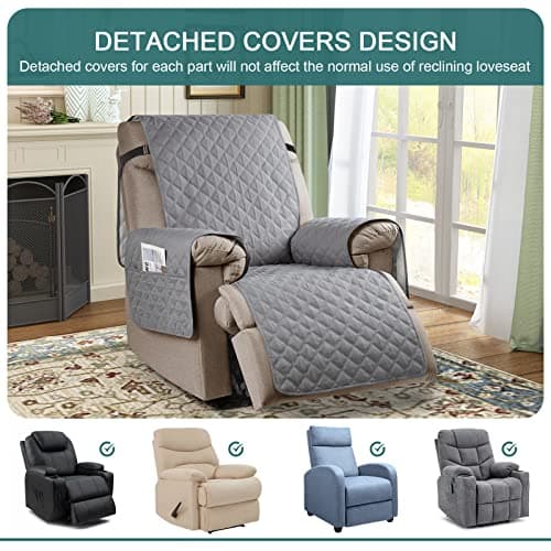 Ruaozz Water Resistant Recliner Chair Cover, Washable Cover, Non-Slip for Kids, Dogs, Silver Gray