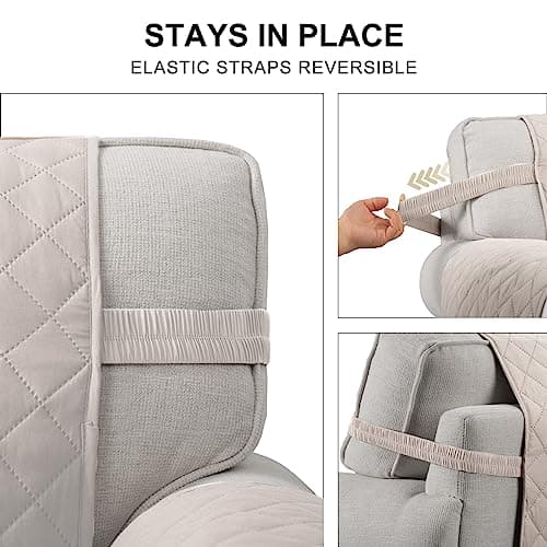 Water Resistant Beige Dog Couch Cover for 68" Sofa with Elastic Straps