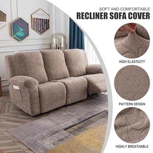 Soft Jacquard Stretch Recliner Sofa Slipcover 3-Cushion Sectional