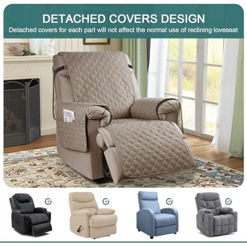 Ruaozz Waterproof Recliner Chair Cover with Elastic Straps for Kids and Dogs, Khaki, 23
