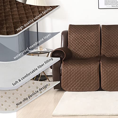 LUFEIJIASHI Brown Velvet Non-Slip 2-Seater Recliner Sofa Covers, Waterproof & Washable
