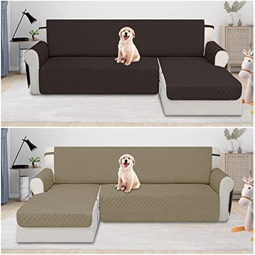 Waterproof L-Shape Sectional Couch Cover with Chaise for Pets (Large, Chocolate/Beige)