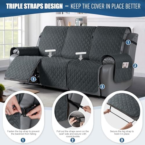 TAOCOCO 100% Waterproof Recliner Sofa Cover, Dark Gray, Pet & Kids Friendly