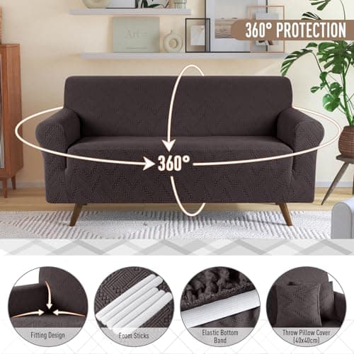 Ruaozz Universal Sofa Cover for 2 Cushion Couch, Chocolate