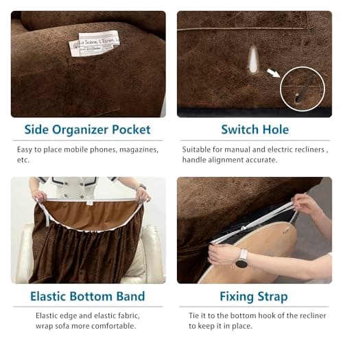 Brown Leather Look Recliner Chair Cover 4-Pieces Slipcover with Pockets