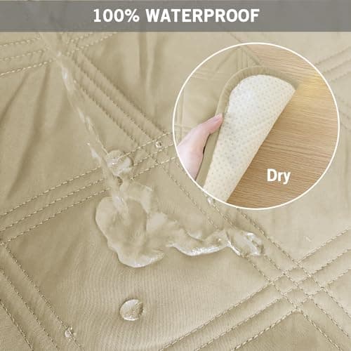 Waterproof Recliner Chair Covers with Anti-Slip Furniture Protector for Children and Dogs (Beige, 30'')
