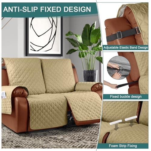 Waterproof Recliner Sofa Cover for Kids, Dogs, Pets (Sand, 2 Seater)
