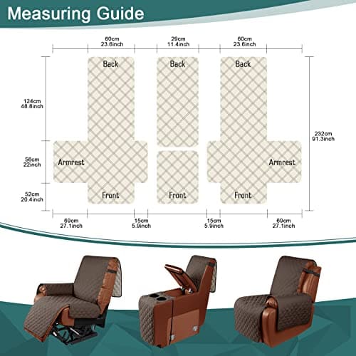 Ruaozz Waterproof Recliner Loveseat Cover for Double Recliner Sofa for Kids, Dogs, Pets