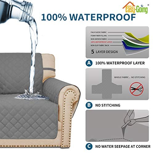 Grey Waterproof Sofa Slipcover for 2 Cushion Loveseat (Non-Slip, Washable, Pet and Kid Friendly)