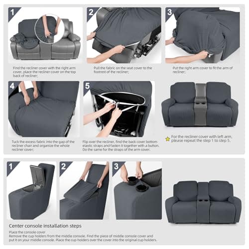 TAOCOCO Stretch Reclining Loveseat Cover, Grey Jacquard Pattern