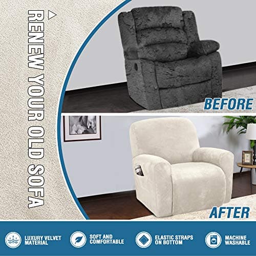 H.VERSAILTEX Ivory Velvet Stretch Recliner Couch Covers