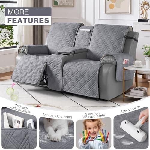 Waterproof Loveseat Recliner Cover for Pets and Kids - Gray (2 Seater)
