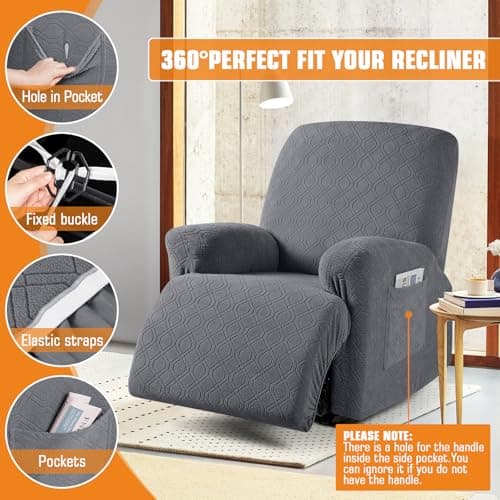 VANSOFY 3-Piece Stretch Recliner Cover, Dark Gray