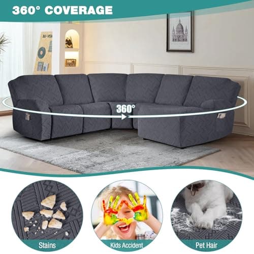 Oversized Chaise Couch Cover for L Shape Sofa with Pockets - Dark Gray