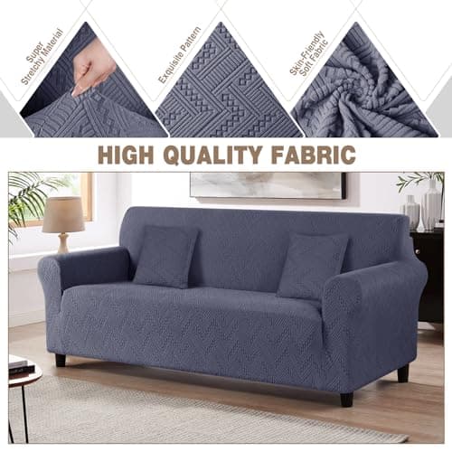 Ruaozz 3 Seater Grey Stretch Sofa Cover with Throw Pillows