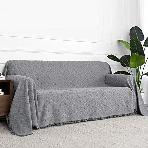 MYSKY HOME XX-Large Grey Geometrical Sofa Slipcover for 3 Cushion Couch
