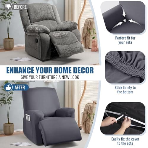 TAOCOCO Stretch Polyester Recliner Chair Covers (Dark Gray)