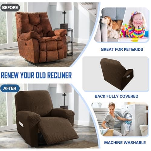 MAXIJIN Dark Coffee Stretch Jacquard Recliner Slipcover 4 Pieces Protector