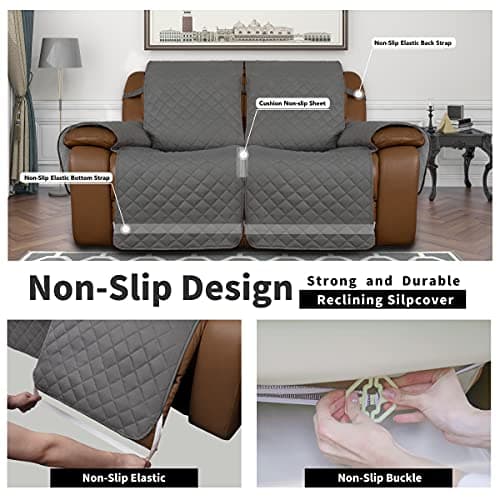 Oversized Loveseat Recliner Cover, Reversible for Pets, Gray/Light Gray
