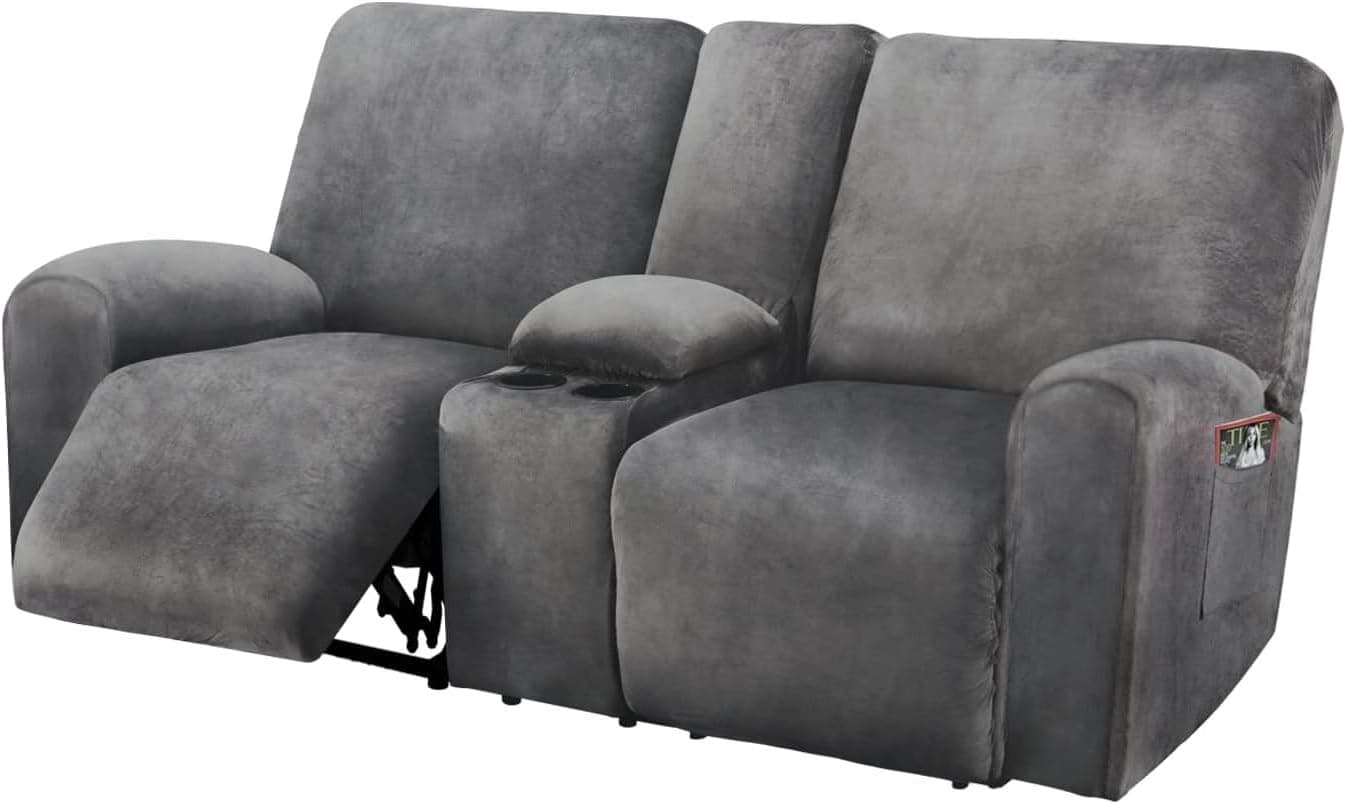 ULTICOR Dark Grey 8-Piece Velvet Reclining Loveseat Cover