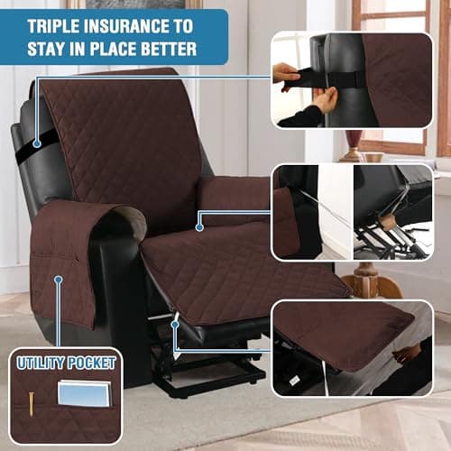 H.VERSAILTEX 100% Waterproof Power Lift Recliner Chair Cover, Brown