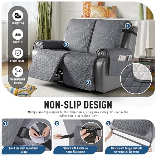 TAOCOCO Dark Gray 2-Seater Waterproof Loveseat Recliner Cover